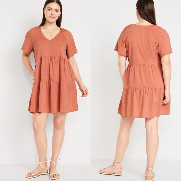 Old Navy Boho Cottagecore Swing Dress Amberglow Medium Minimalist Style Earthy - Picture 1 of 11